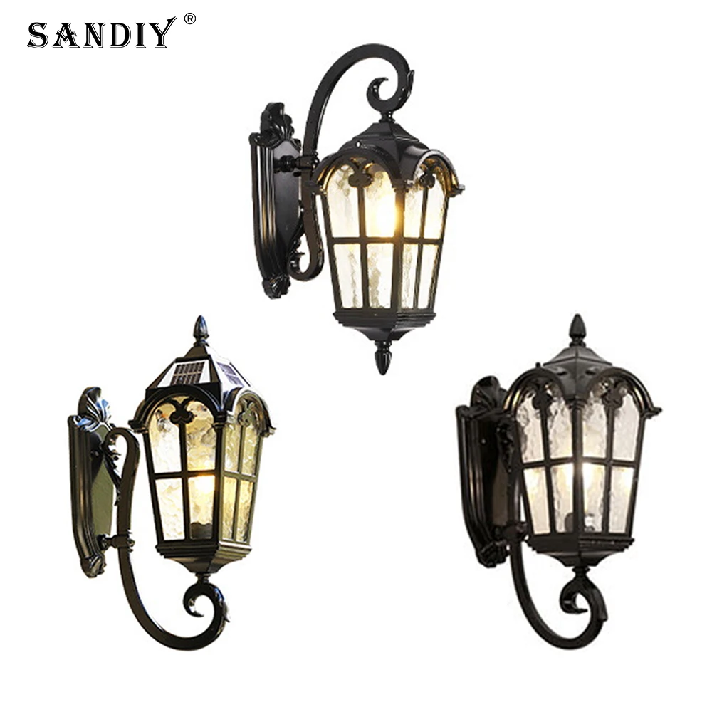 Outdoor Retro Wall Light Fixtures Vintage Lamp Solar Energy Led Night Lighting for House Gate Patio Garden Porch Exterior Sconce