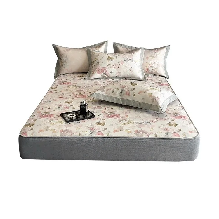 

Ice silk mat three piece set cool printing summer soft can be machine washed and folded