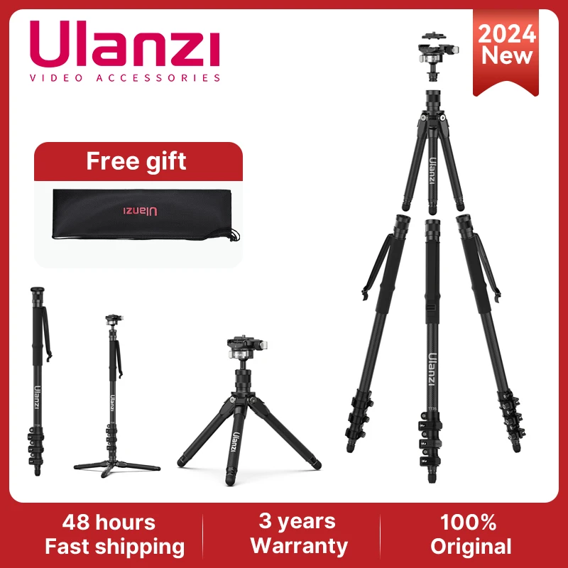 

Ulanzi TT35 Carbon Fibre Tripod Detachable With Quick Release Ball Head Can Be Alpenstock Monopod Selfie Stick Mini Vlog Stand