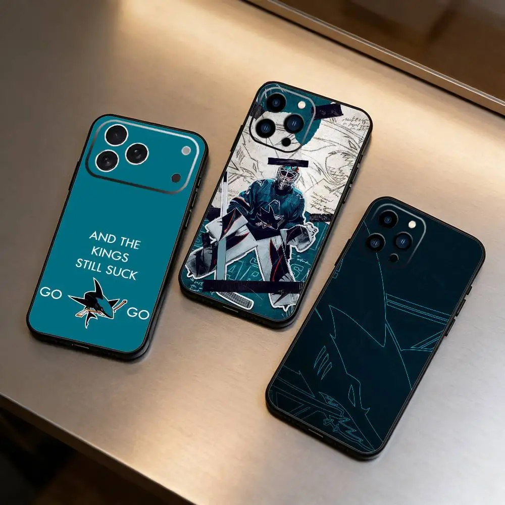 

E-San Jose Sharks Phone Case For iPhone 17 16 15 14 13 12 Max Plus Silicone Black Cover
