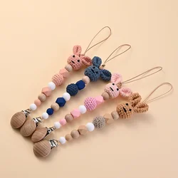 Cute Cartoon Wool Crochet Doll Wood Pacifier Clips Safe Teething Chain Baby Teether Dummy Clips Holder Newborn Gifts 2023 New