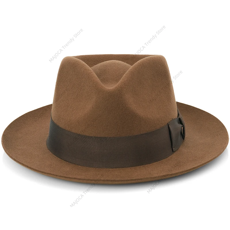 

Шерстяная фетровая шляпа унисекс, осенне-зимняя джазовая кепка с широкими полями в британском стиле для мужчин и женщин, элегантная джентльменская панама размера плюс