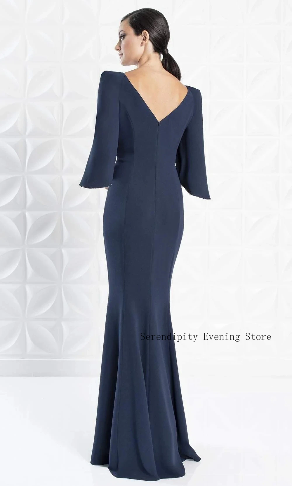 ชุดเดรสลูกปัดสั่งทำพิเศษสำหรับคุณแม่เจ้าสาวงานแต่งงาน สีกรมท่า ชุดราตรีผู้หญิง ชุดค็อกเทลยาวผ้าเจอร์ซีย์สุดหรู