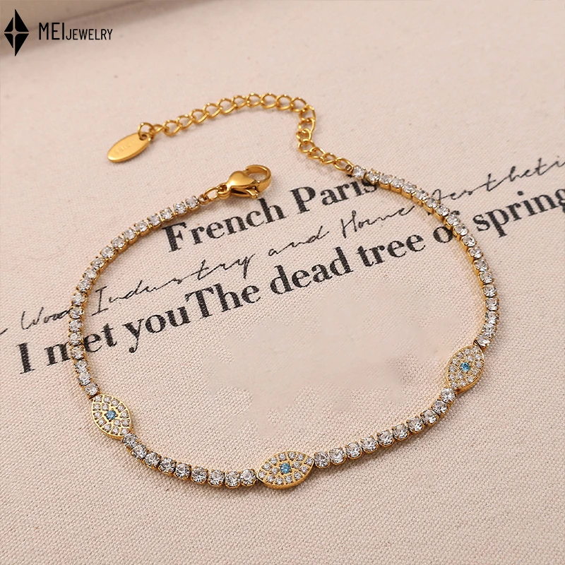 Fashion Cubic Zirconia Women Roman Digital Element Women Eyes Bracelet Necklace Stainless Steel Jewelry Set