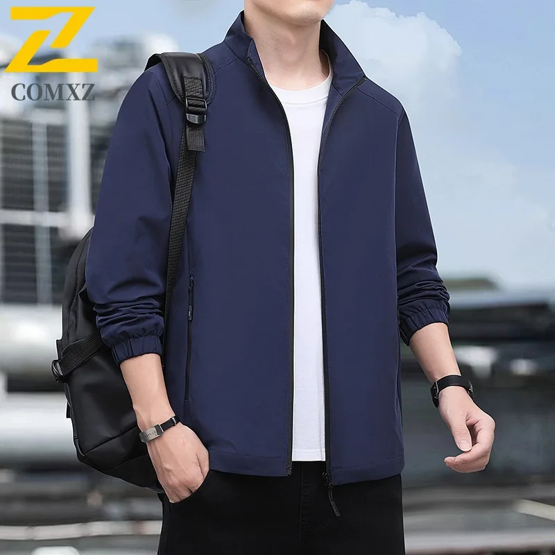 

COMXZ универсальная мужская куртка с воротником-стойкой, ветрозащитное мотоциклетное пальто для работы на открытом воздухе, уютная легкая осенняя одежда для делового отдыха