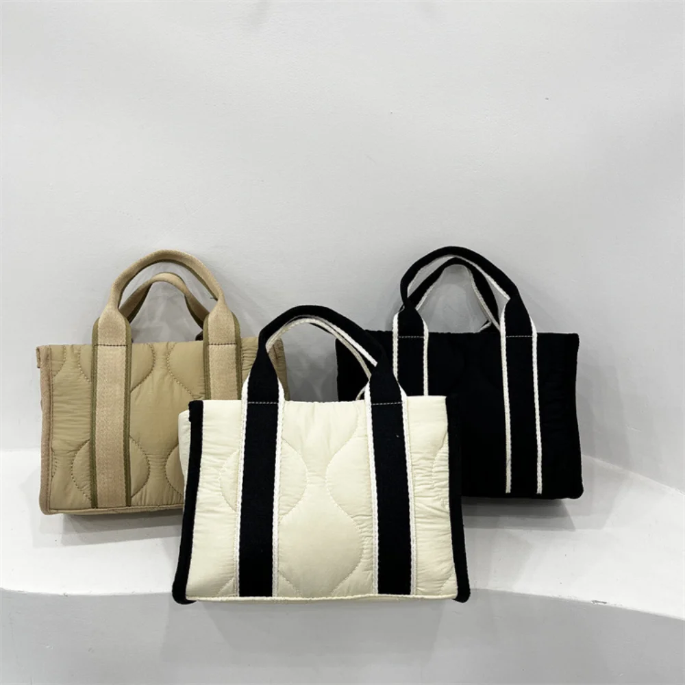 

Casual Nylon Tote Bag Quilted Designer Bag Cotton Padded Women Handbags Wide Strap Shoulder Crossbody Bags Commute Shopper Bags