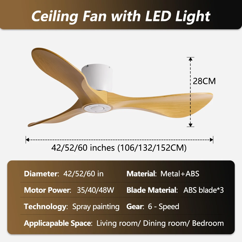 42 52 بوصة مروحة سقف غرفة المعيشة 3 شفرات سميكة موتور تيار مباشر مروحة كهربائية مع جهاز التحكم عن بعد 110-240 فولت تهوية غرف النوم