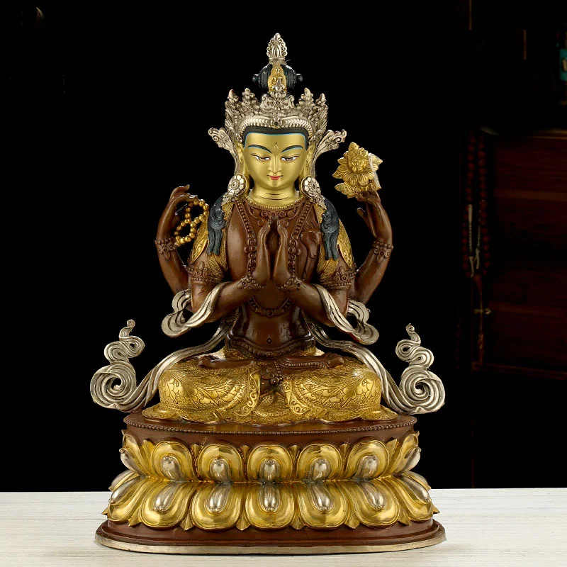 45CM Huge large HOME Temple Effective Buddhism gilding Four-armed Avalokitesvara Guanyin buddha copper statue