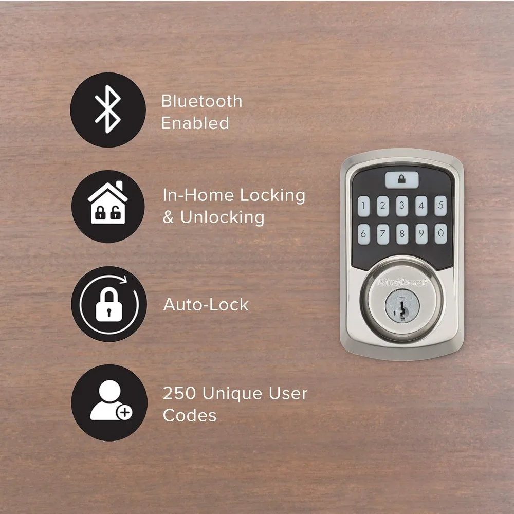 99420-001 Aura Bluetooth Programmable Keypad Door Lock Deadbolt Featuring SmartKey Security, Satin Nickel
