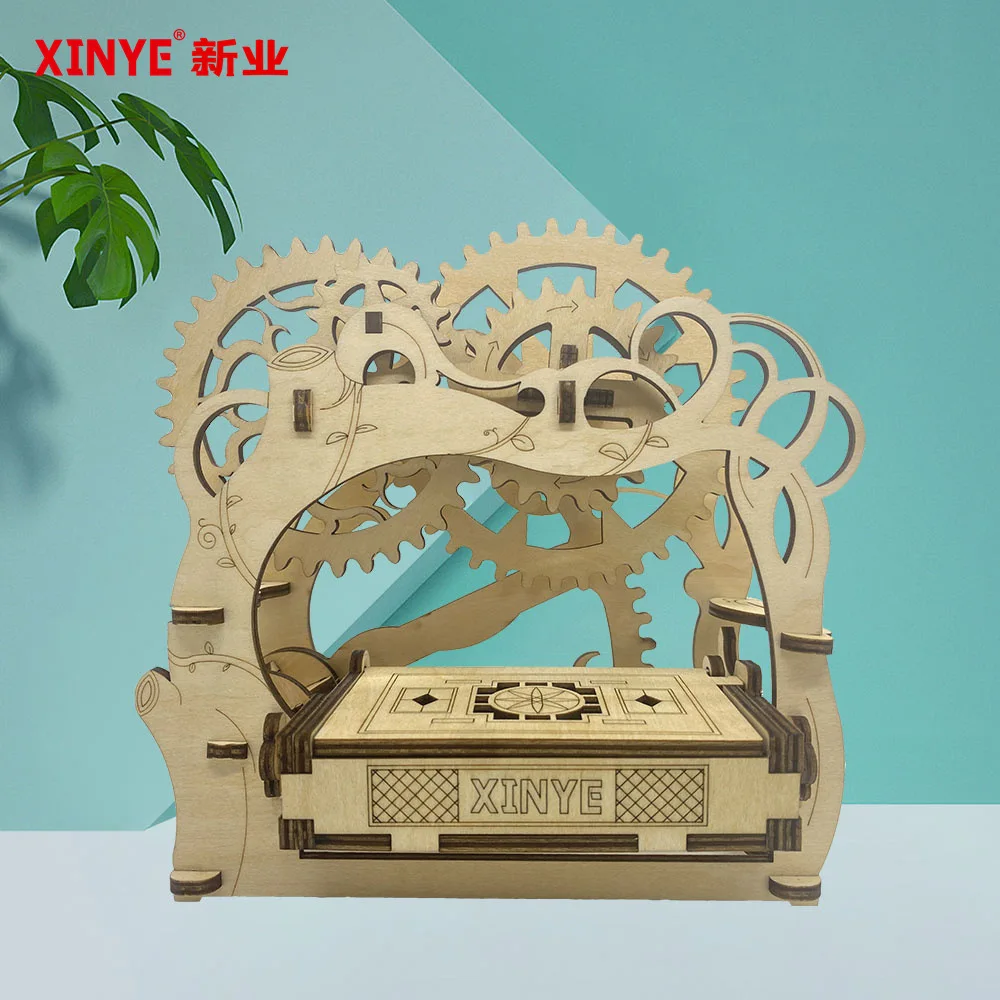 Creative DIY mechanical business card box wooden hand-assembled 3D puzzle mechanical transmission model toy