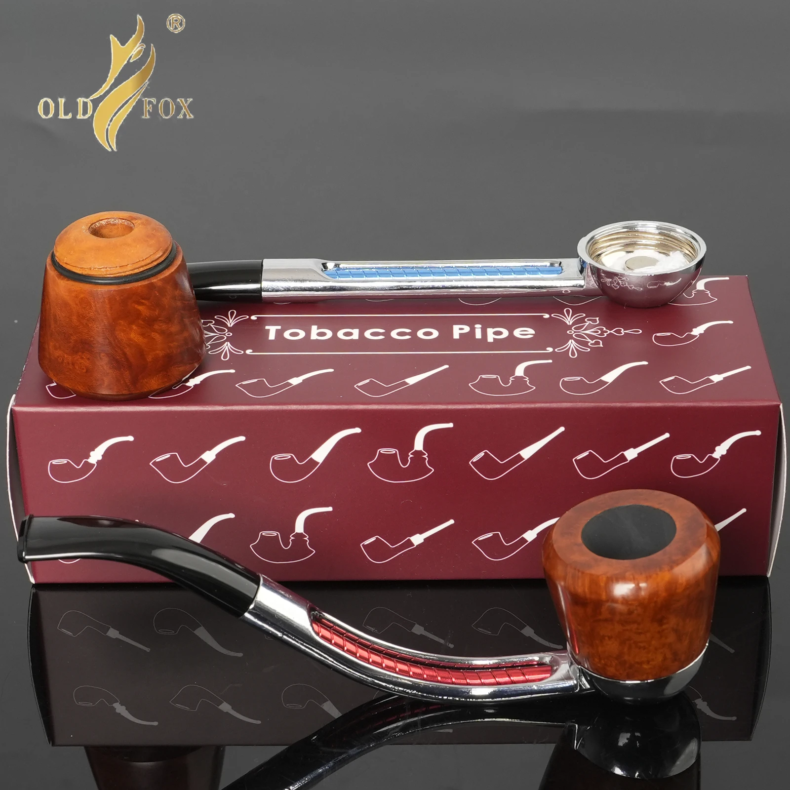 OLD FOX Handmade Briar Tobacco Pipe Removable Bowl Metal Stem System Pipe Acrylic Mouthpiece With Cleaning set