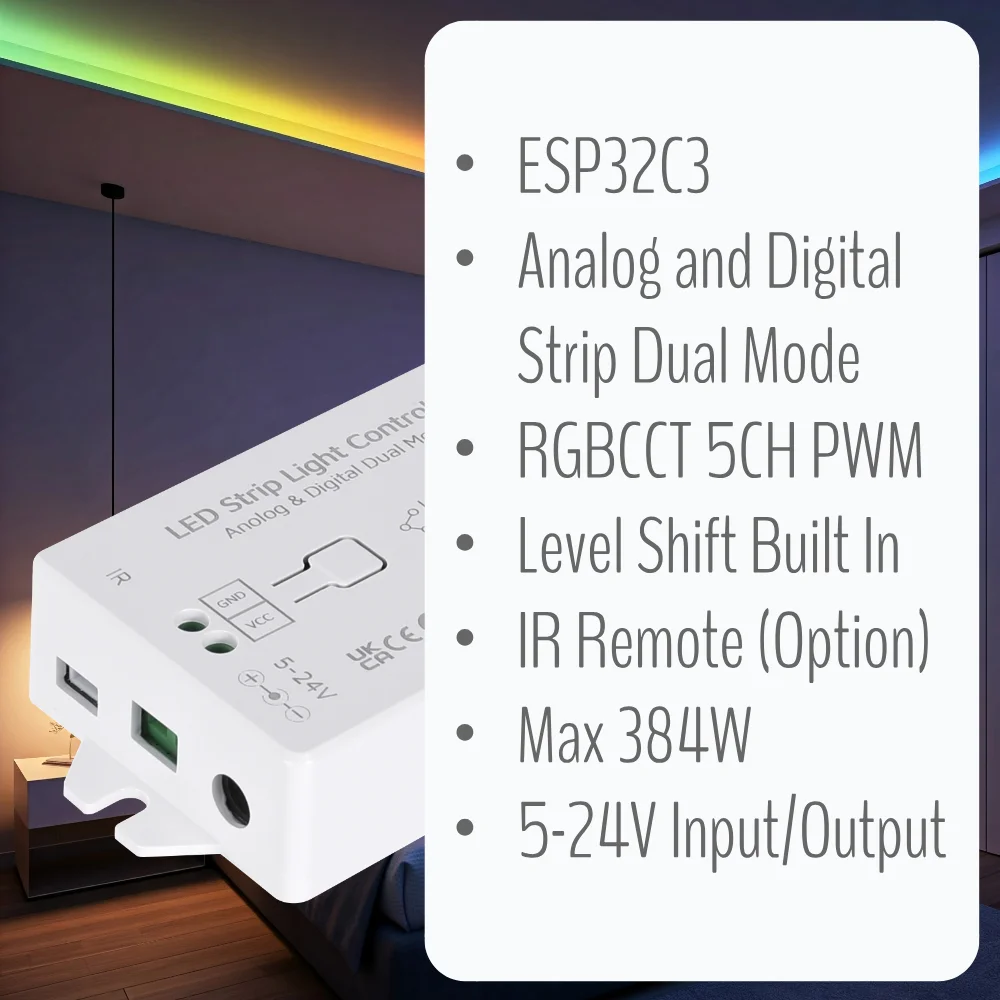 IoTorero WLED PWM RGBCCT & Addressable Dul Mode Strip Controller Works With Home Assistant