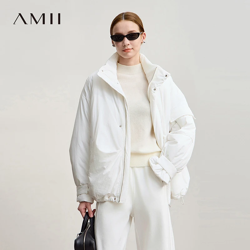 

Женская куртка Amii, новинка зимы 2023, свободная повседневная толстая женская верхняя одежда на молнии, теплая водолазка, куртка на хлопковой подкладке 12544133