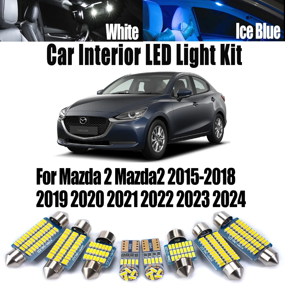 8 шт. Canbus для Mazda 2 Mazda2 2015- 2019 2020 2021 2022 2023 2024 Автомобильные лампы для чтения Светодиодный комплект внутреннего освещения багажника номерного знака