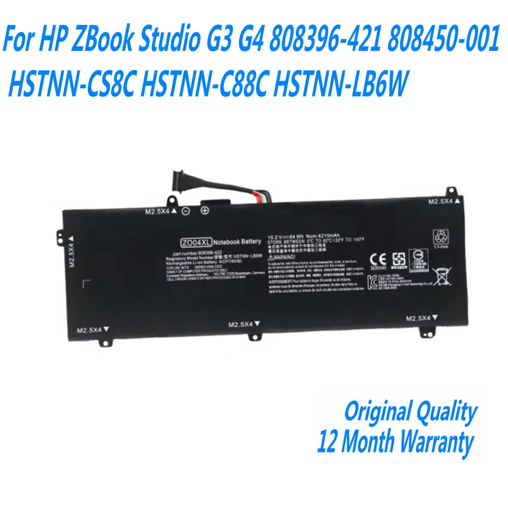 15.2V 64WH ZO04XL HSTNN-LB6W Laptop Battery For HP ZBook Studio G3 G4 808396-421 808450-001 HSTNN-CS8C HSTNN-C88C