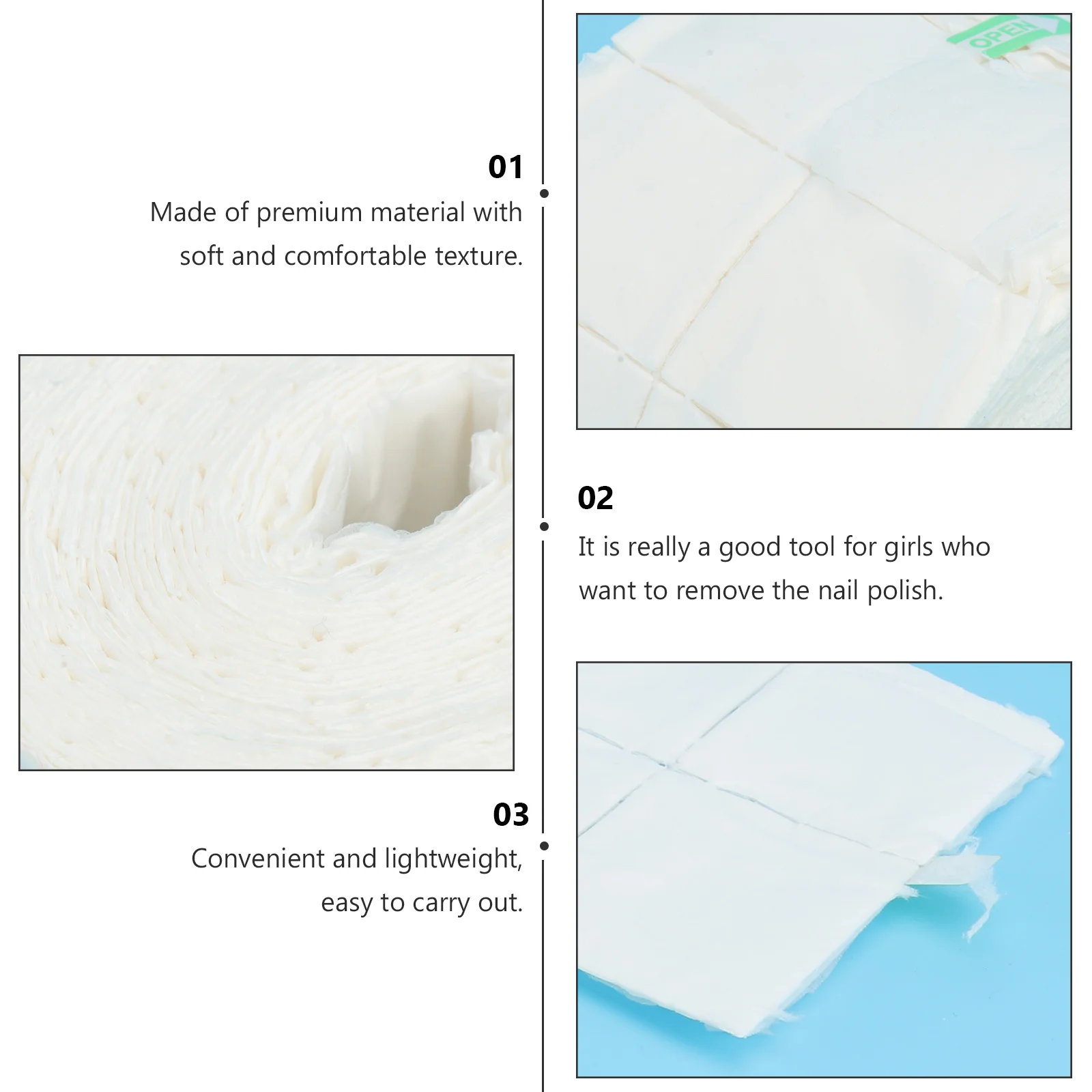 500 pçs toalhetes de algodão descartáveis removedor de esmalte almofadas para remoção de gel tecido de limpeza de unhas leve para uso em salão de beleza em casa