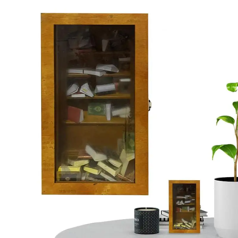 

Wooden Bookshelf Display Case Miniature Library Bookshelf Ornaments Shake-Away Your Anxiety Gift For Living Room Bedroom Offices