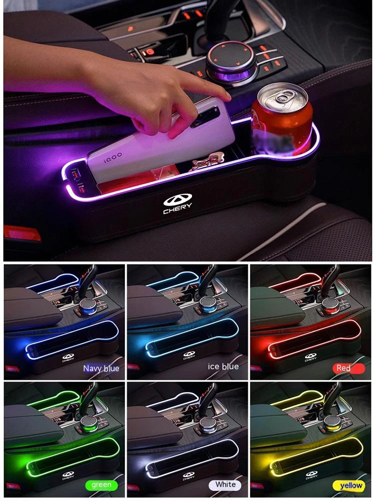 For Chery Tiggo 3 4 5 7 Pro 8 Plus Arrizo 7 GX 5x EQ7 Fulwin 2 A3 A5 Car Seat Gap Crevice Slot Storage Box With Atmosphere lamp