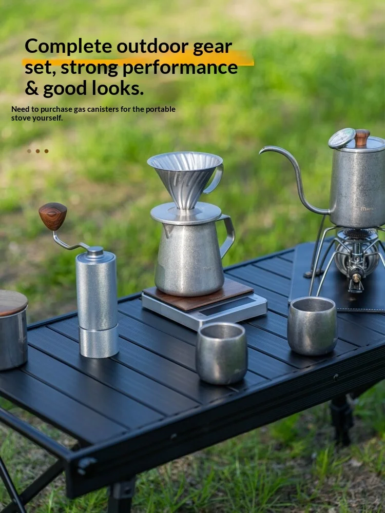 Cafetera de goteo manual para viajes y camping, personalizable a cualquier tamaño, estilo vintage, con accesorios completos, de acero inoxidable grueso y estuche de transporte de aluminio sellado.