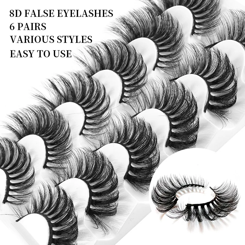 6 Pairs Mink Lashes Natural Long Eyelashes Dramatic Fake Eyelash Faux Cils Volume Eyelash Extensions 8D False Lashes