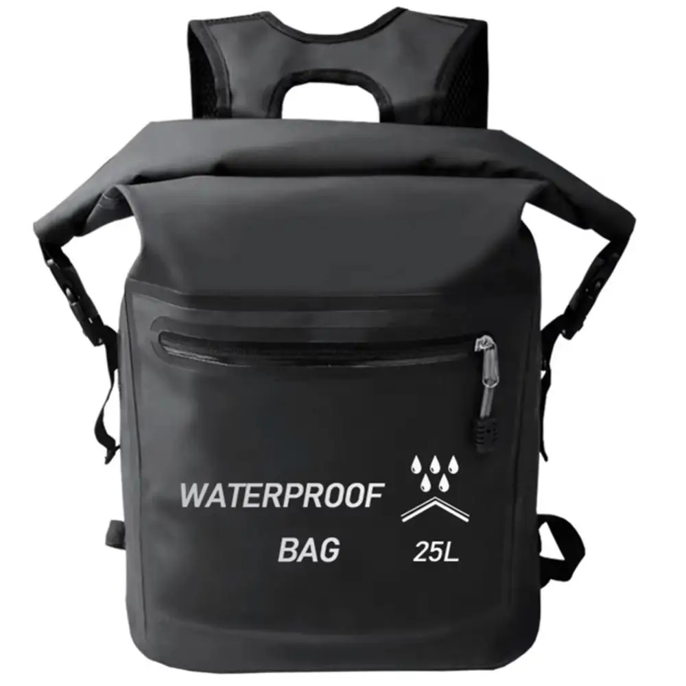 

Zipper Pocket 25L Waterproof Backpack Thickened Material Waterproof Beach Storage Bag Roll-Top Closure Folding Swimming Backpack