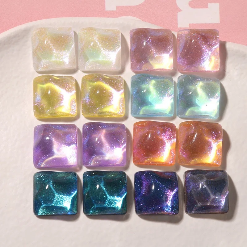 Wholesale 100pcs/lot 14mm color print geometry Water ripple square shape resin cabochon beads diy jewelry garment hair accessory