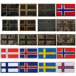 Sweden Norway Denmark Iceland Finland Switzerland Flag Embroidered IR Reflective Flags Patches Appliqued Sticker Strip