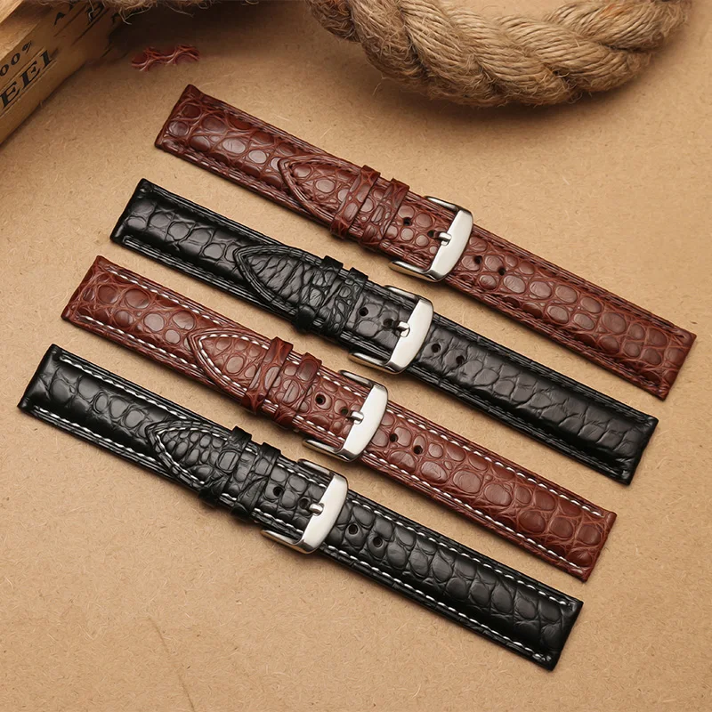 12mm 14mm 16mm 18mm 20mm 22mm 24mm Black Crocodile Leather Alligator Watch Strap Men and Women Universal Watch band Accessories