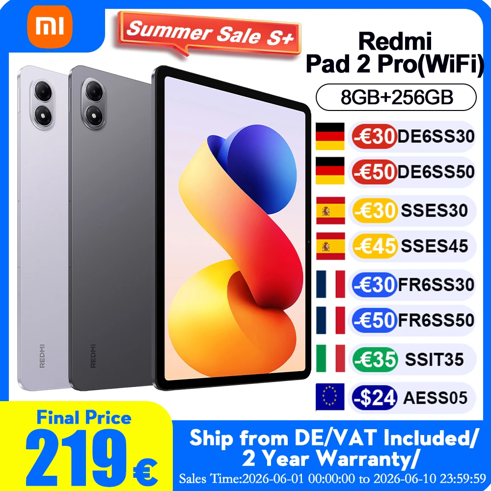Version Globale Xiaomi Redmi Pad 2 Pro Wi-Fi 8+256 Go, Écran 12,1 pouces 2.5K Crystal-Clear Certifié Protection Oculaire, Haut-parleurs Quad, Batterie Massif 12 000 mAh (typ), Tablette PC