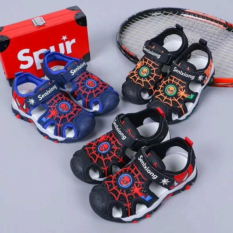 New Girls Summer Sandals Baby Kids Boys Shoes Closed Toe Disney Cartoon Spiderman Shoes Sport Running Soft Beach Slippers Shoes