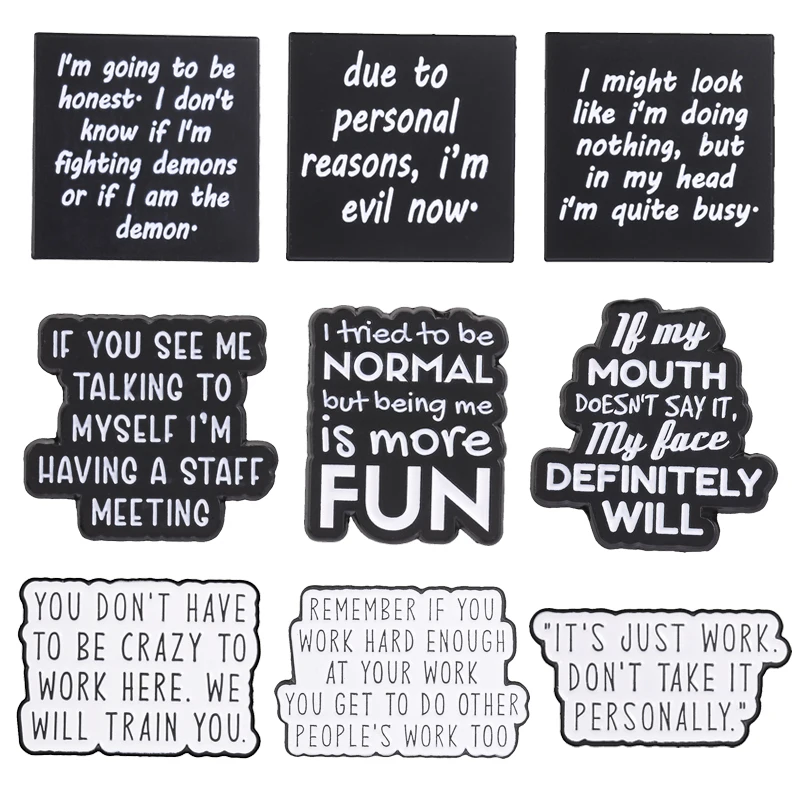 Funny Sarcastic Quotes Enamel Pins This Is Just My Face Staff Meeting Self Talk Office Brooches Lapel Badge Jewelry Gifts