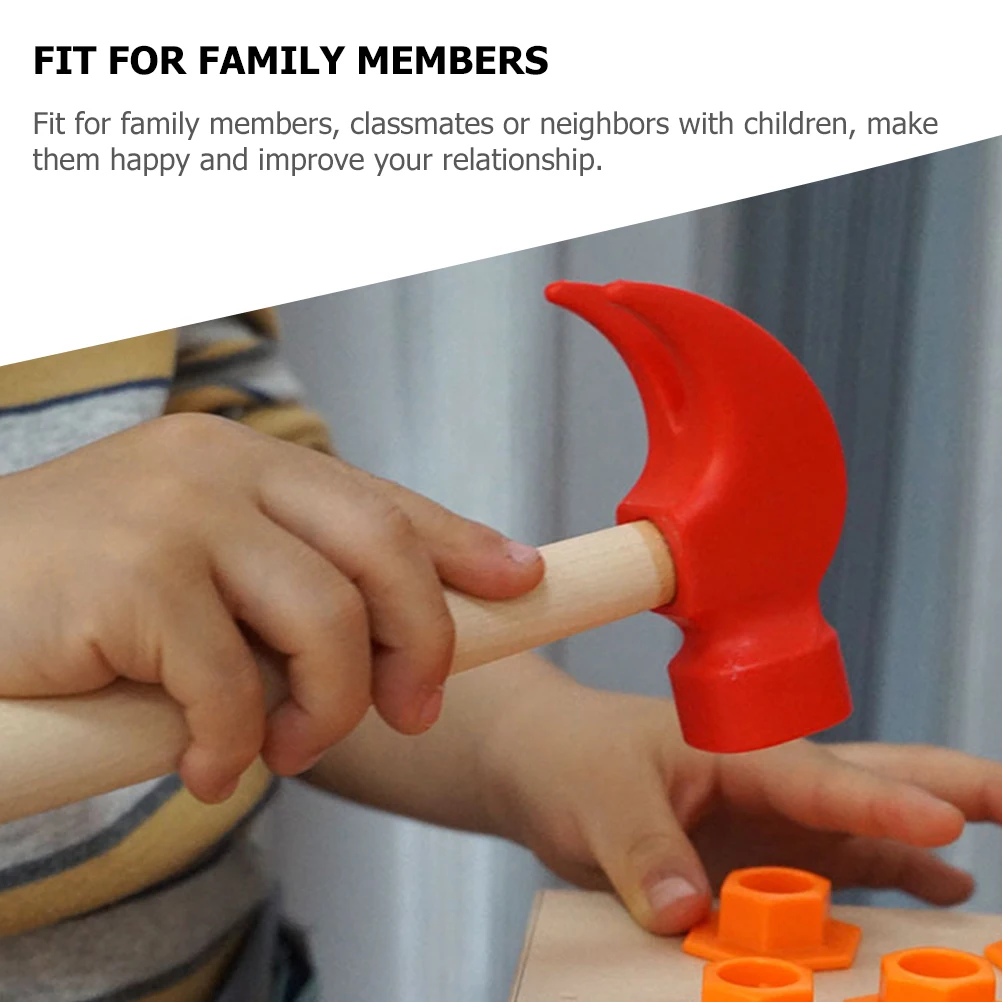 

2pcs Wooden For Kids Pp Plastic Head Solid Wood Handle Lightweight Educational Plaything Stress Relief Gift Pretend Play Hammer