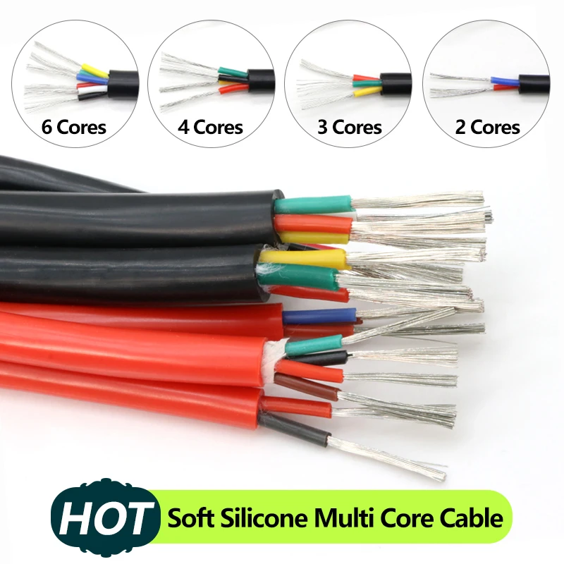 1/3/5/10M Soft Multi-Core Silicone Rubber Cable  2 3 4 6Cores Flexible Insulated Tinned Copper High Temperature Wire 0.3 - 6mm²