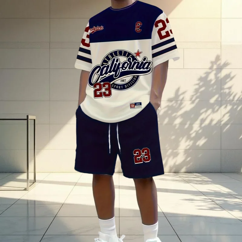 

Casual Men's Set, Men's Suit 2pcs Set,Size 23 Digital Print, Summer Street Fashion, Breathable And Comfortable, Outdoor Sports