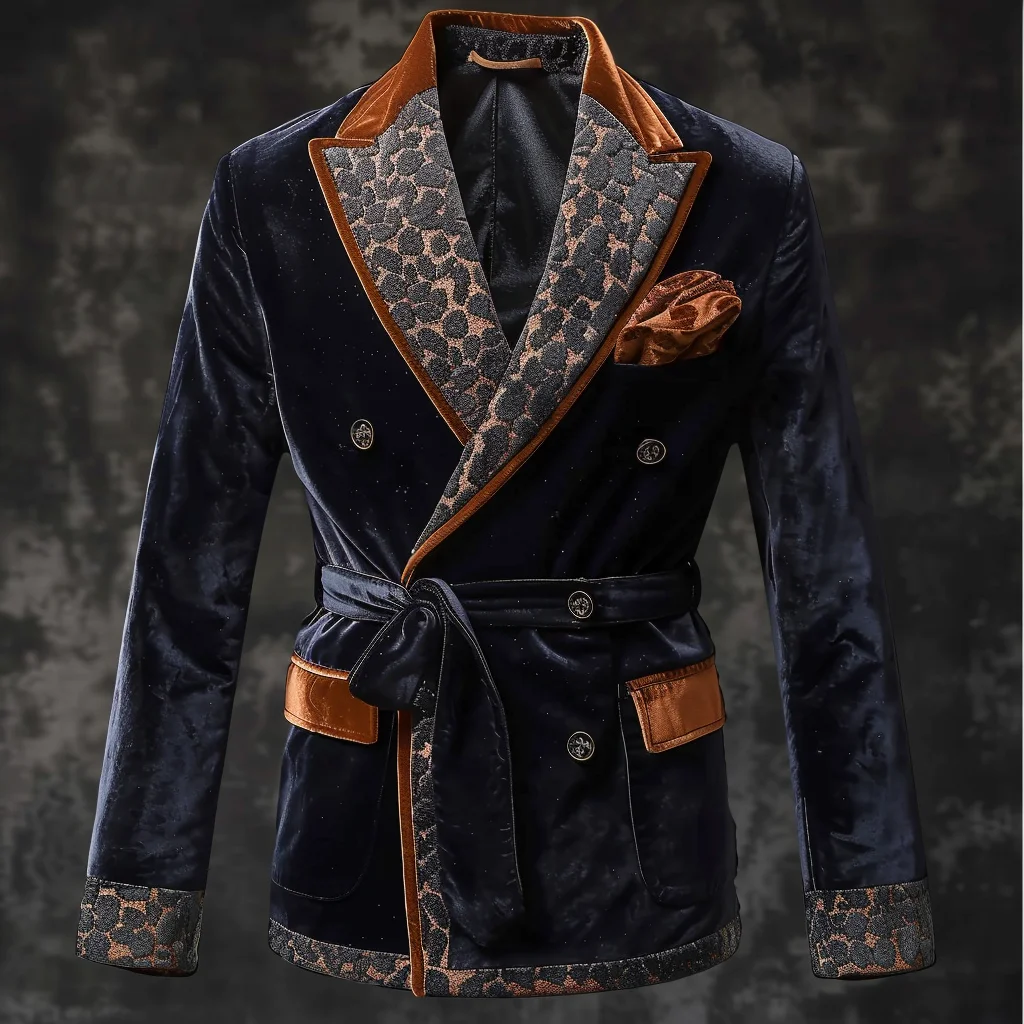 

Vintage Smoking Jacket Shawl Collar, Retro Gentleman Velvet Lounge Robe in Classic Style