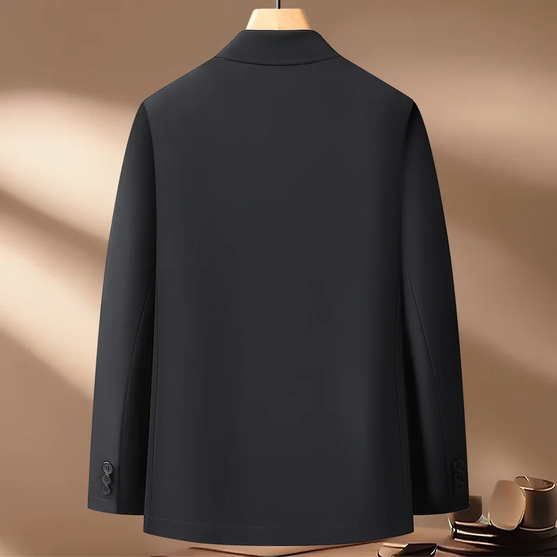 Men's Nylon Spandex Lapel Collar Button Up Jacket, Wrinkle Resistant Windproof Plaid Lined Business Casual Spring Outer Coat