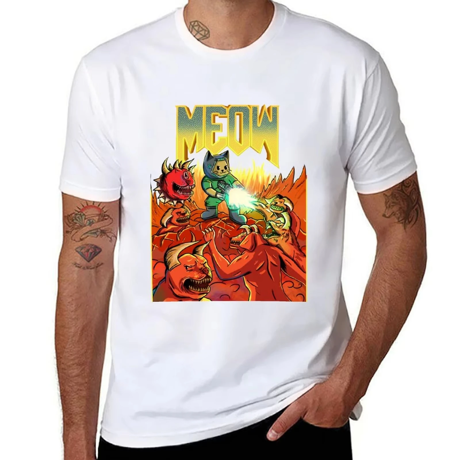 تي شيرت SherkDoom Cat Gaming Design Doom Parody تي شيرت بمقاس كبير مخصص مصمم قمصان مخصصة فاخرة #1