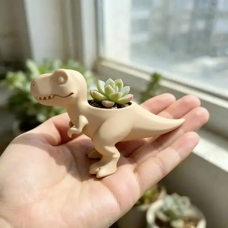 Mini T-Rex Dinosaur Planter - Retro 3D Printed Plastic Pot Suitable For Cacti And Herbs, Cute Plant Pot For Indoor/Outdoor Decor
