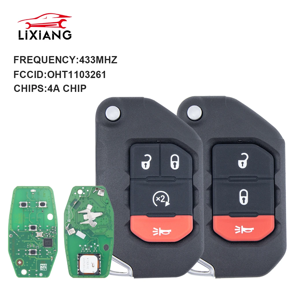 LIXIANG  2/3/4 Button Flip Remote Fob 433MHz 7939M HITAG AES 4A Chip for Jeep Wrangler Folding Key 2018-2019 FCCID: OHT1130261