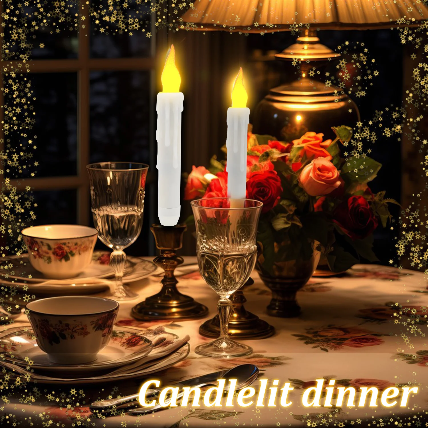 12 Pcs Floating Candles with Magic Wand Flickering Warm Light LED Flameless Candle Taper Candles for Christmas Halloween Party