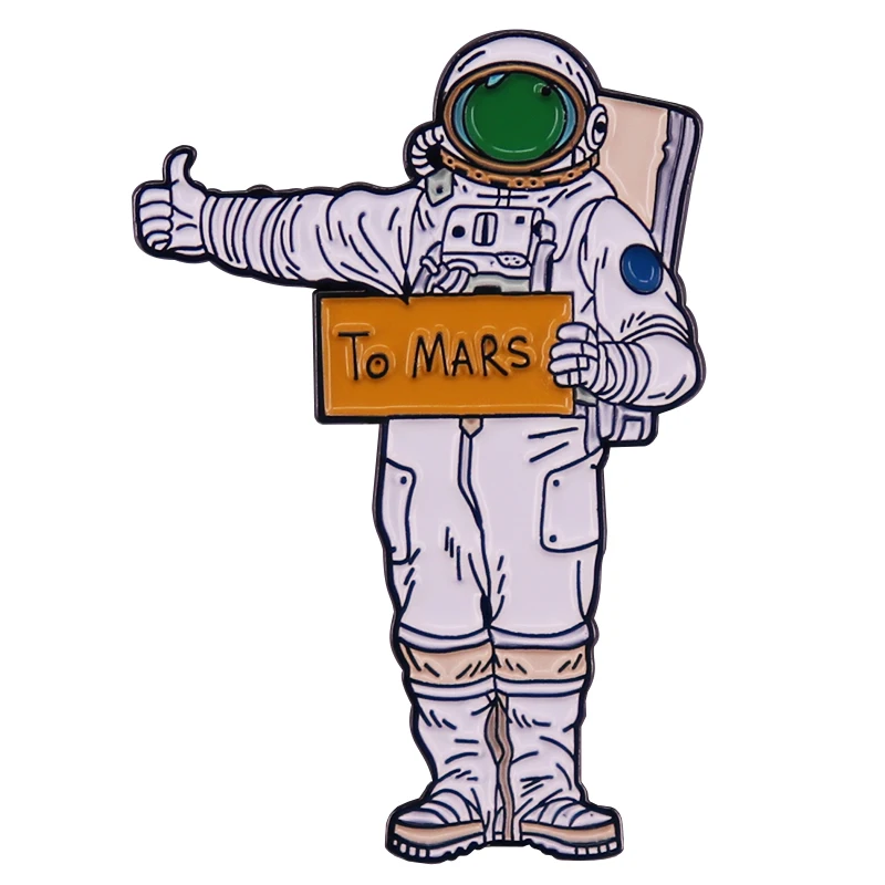 Astronaut Hitch Rides To Mars Enamel Pin Space Art Badge Brooch Gift Backpack Decoration Jewelry