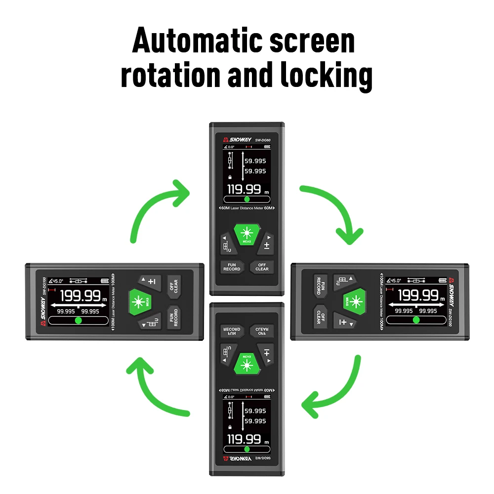 SNDWAY Laser Distance Meter 2 Way Laser Measure Meter 60M 100M Rangefinder Red Green Laser Two-way Range Finder SW-DG60
