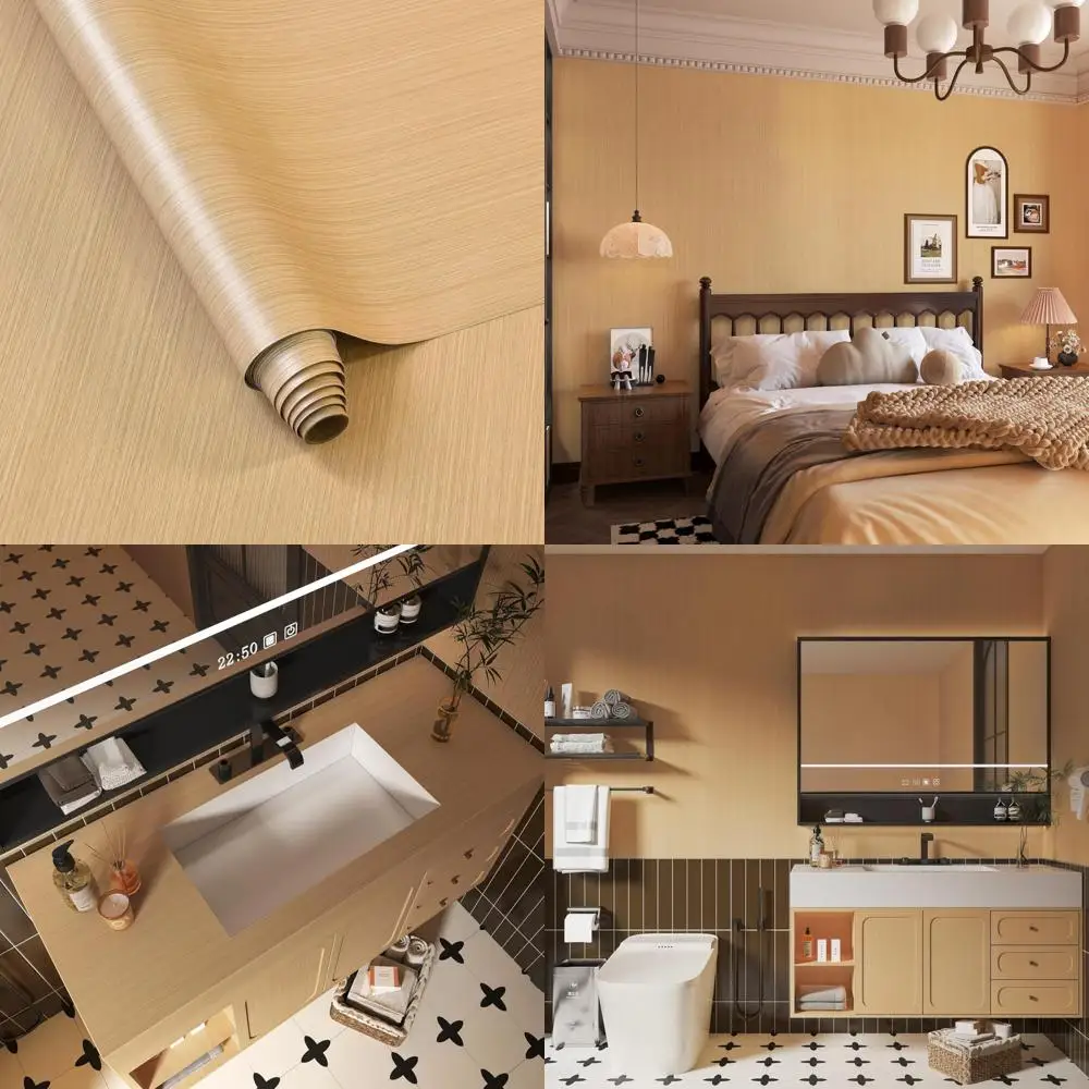 ورق جدران من الفينيل مصنوع من خشب البلوط السميك مقاوم للماء وقابل للإزالة وقابل للتقشير واللصق ورق اتصال بني فاتح 48x197 لديكور المنزل