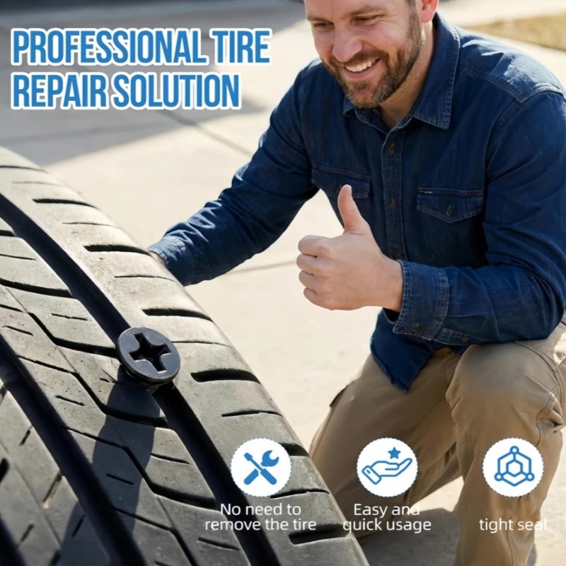 

65PCS Tire Repair Rubber Set Including Two Size High Flexibility Rubber Stoppers And Complete Equipment For Vehicle