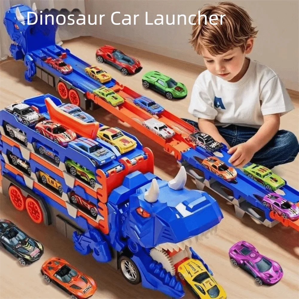 

Foldable Track Dinosaur Foldable Truck Transforming Molded Racing Cars Dinosaur Transport Truck Metal Mini Cars