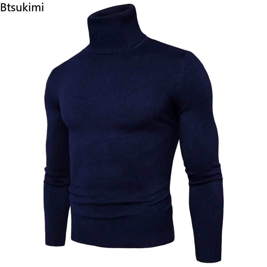 Sweater kerah tinggi untuk pria, sweater musim dingin leher tinggi, leher tinggi, tebal hangat, Slim Fit, pullover modis, Sweater rajut polos kasual untuk pria 2024