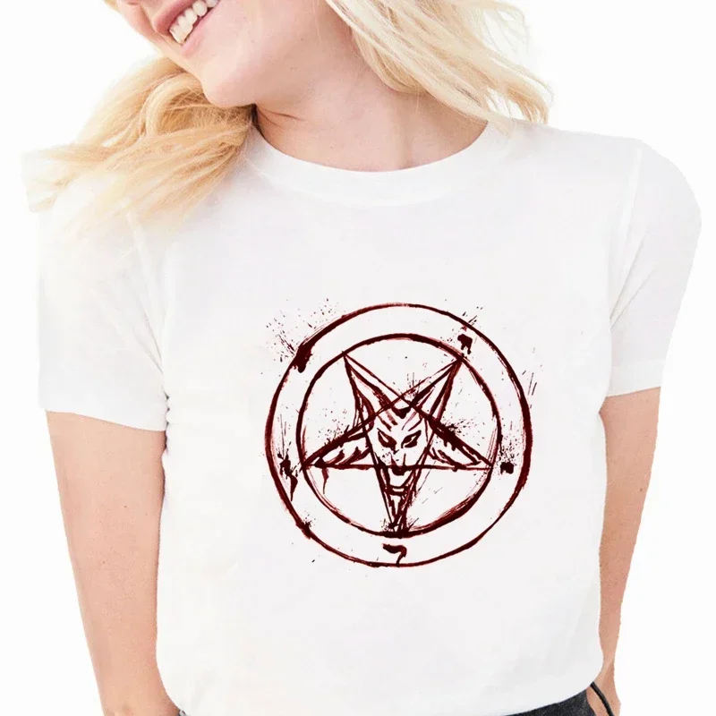 Lucifer Demon Death Scary Evil Baphomet T Shirt Women Female Hip Hop Femme Clothes Tshirt Harajuku Casual T-shirt