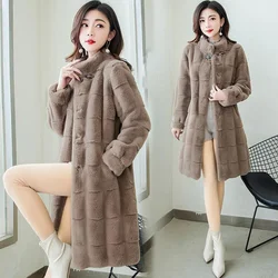 New Autumn Winter Jacket Imitation Mink Coat New Fashion Solid Color Medium Length Imitation Fur Coat Loose Female Outerwear 5XL