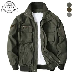 Autumn 100% Cotton Jacket Men Multi-pocket Double-layer Camouflage Thick Jackets Loose Military Coats Male Jaqueta Masculina