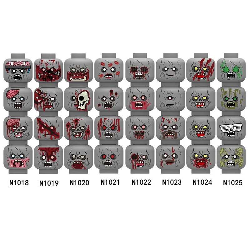 Halloween Zombie Skeleton Monster Face Head Figures Facial Expression Building Blocks Mini Parts Brick Accessories Kids Toy Gift